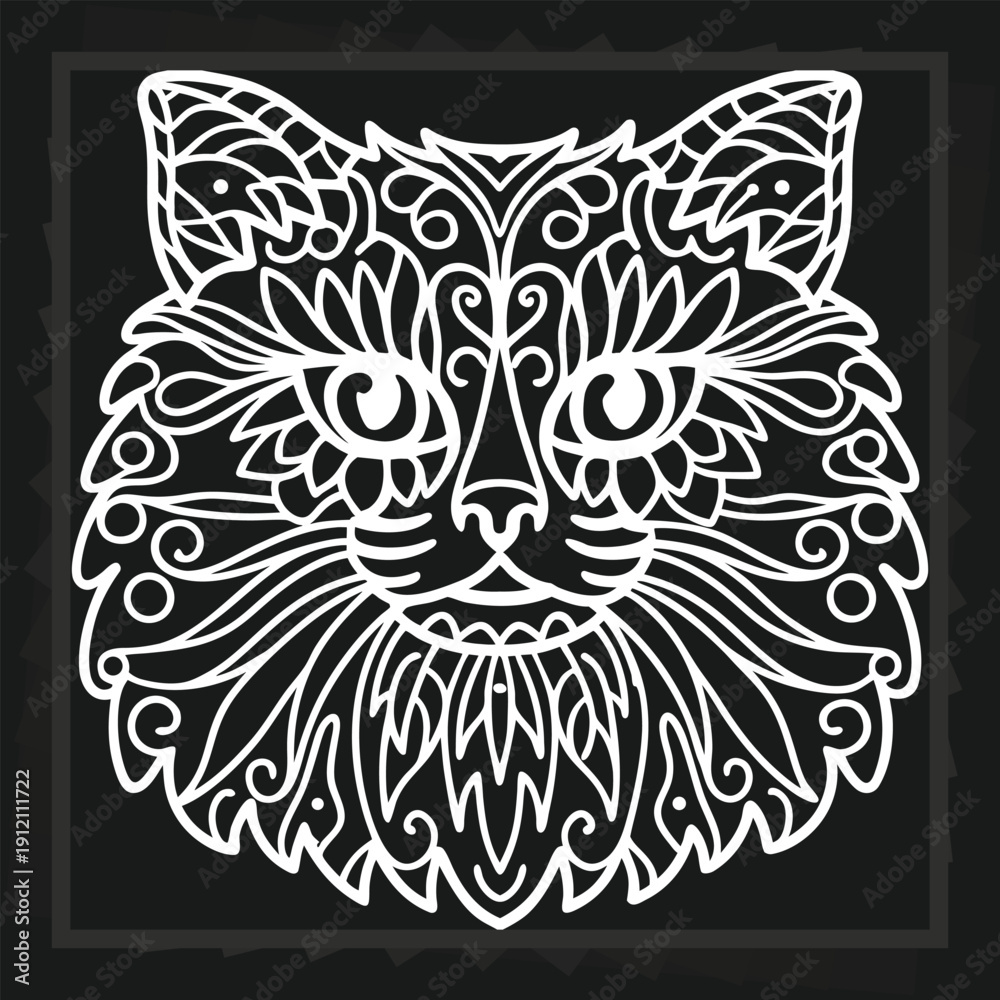 Fototapeta premium Intricate Cat Portrait Decorative Animal Design Vector Illustration Pattern