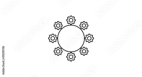 Gear wheel icon circular arrangement of interlocking cogs for design