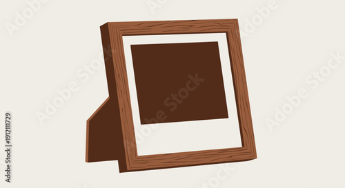 Wooden picture frame displayed on a tabletop isolated on white background