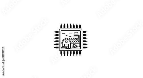 Integrated circuit with farm icon for technology and agriculture concept