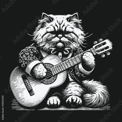 Whimsical Cat Serenade: A Feline Musicians Ballad in Black and White.