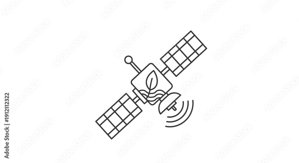 Obraz premium Satellite icon with leaf and waves environment and data concept