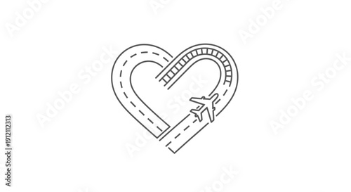 Roads and airplane formed heart symbolizing travel and journeys