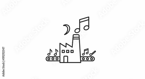 Factory producing musical notes vector illustration on a white background