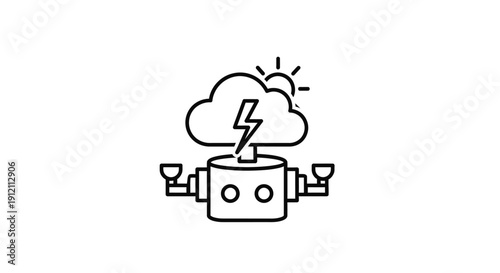 Abstract illustration of data cloud server with storm symbol and sun