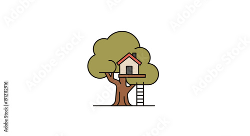 Illustrated treehouse vector design isolated on white background copy space