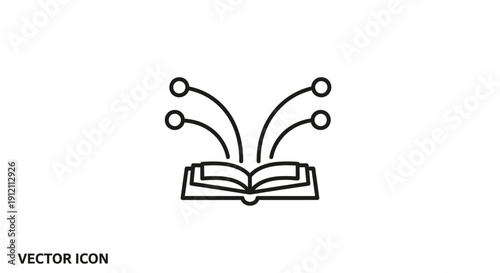 Open book concept with lines and circles representing knowledge and data