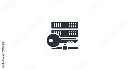 Data server security icon with key symbol isolated on white background