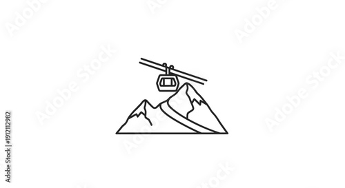 Mountain landscape with gondola lift minimalist outline icon design