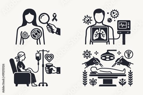 Oncology Medical Treatment and Diagnosis Icon Set