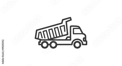 Line art dump truck icon transportation and construction symbol