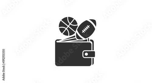 Wallet with basketball and football symbols representing sports and finance