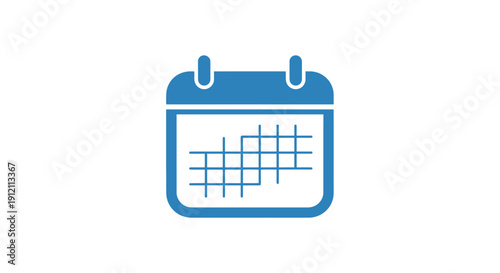 Blue calendar icon on white background symbolizing dates and planning