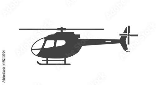 Black helicopter silhouette against white background for design elements