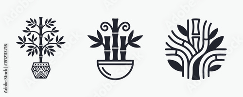 Stylized Potted Plants and Bamboo Logo Icons Collection