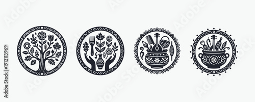 Traditional Slavic Folk Art Badges. Ethnic Symbols Collection.