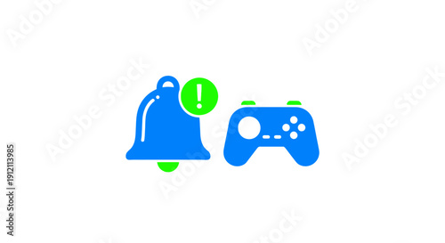 Notification alert icon and game controller icon on white background