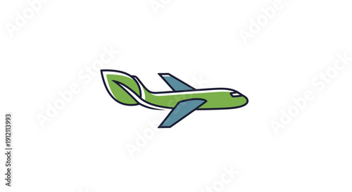 Green airplane with leaf tail symbolizing eco friendly travel concept