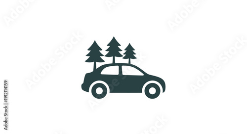 Car with trees icon illustration concept for travel outdoors and road trips