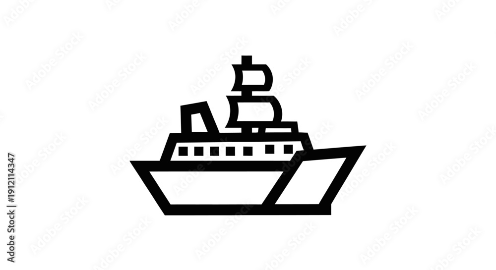 Obraz premium Minimalistic black and white ship icon design for travel and transportation
