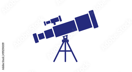 Astronomical telescope illustration dark blue silhouette isolated on white