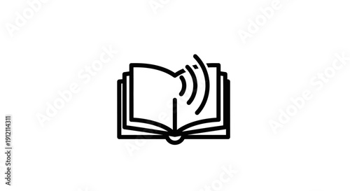 Open book with sound waves icon illustration for education and information