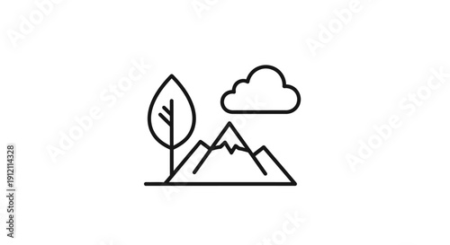 Minimalist mountain landscape icon depicting nature and environment elements
