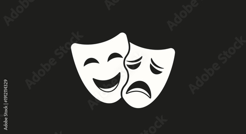 Joyful and sad theatre masks icon on black background for design concept