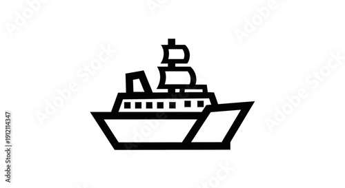 Minimalistic black and white ship icon design for travel and transportation
