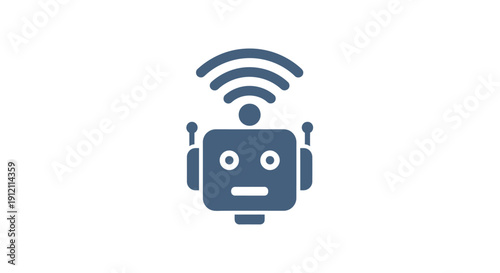 Stylized robot head with wi fi signal on white background