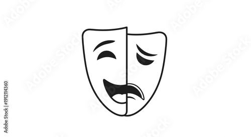 Dramatic theater masks illustration depicting happiness and sadness emotions