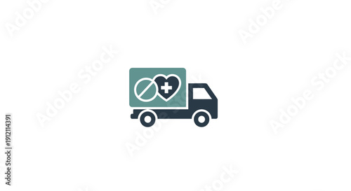 Delivery truck illustration with medical symbol for healthcare services
