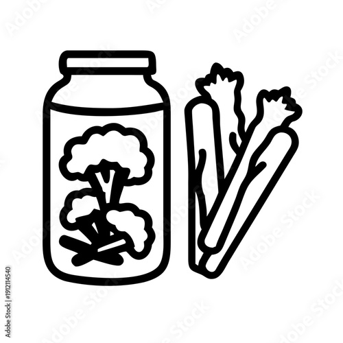 Preserved vegetables in jar with fresh broccoli