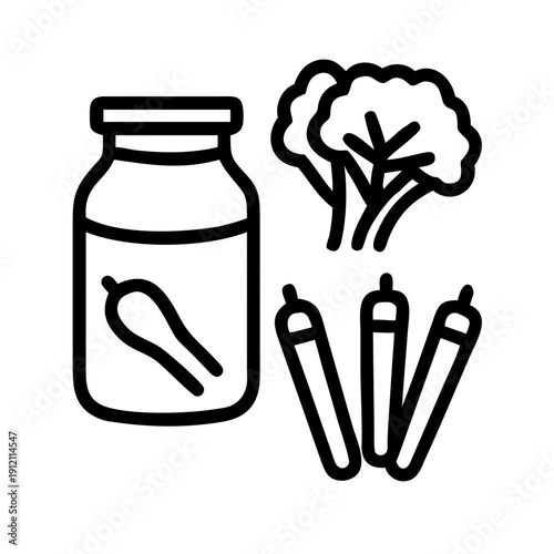 Healthy food and supplement icons for nutrition and wellness