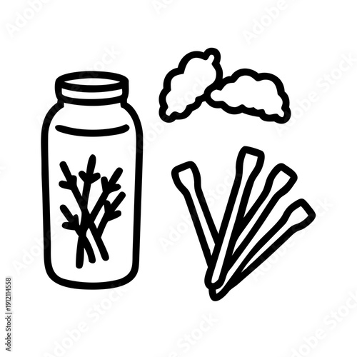 Herbal remedy in a jar with cotton swabs and herbs