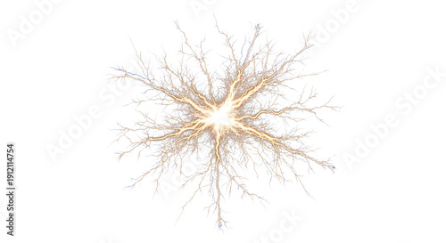 Glowing neural network with vibrant branching connections - Scientific illustration isolated on transparent background for medical research biotechnology and educational design projects