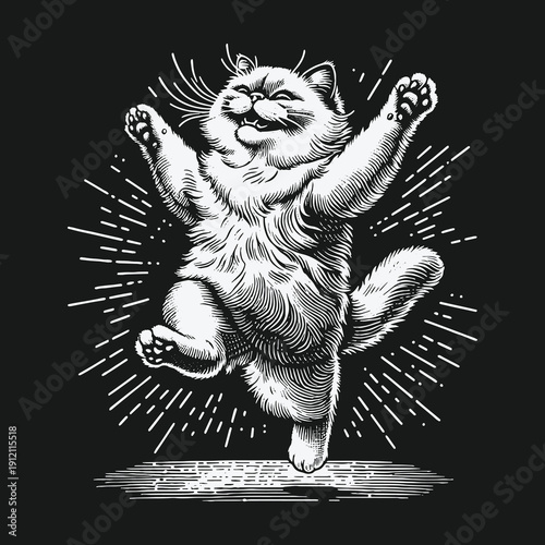 Joyful Feline Celebration: A Whimsical Cat Illustration in Motion.