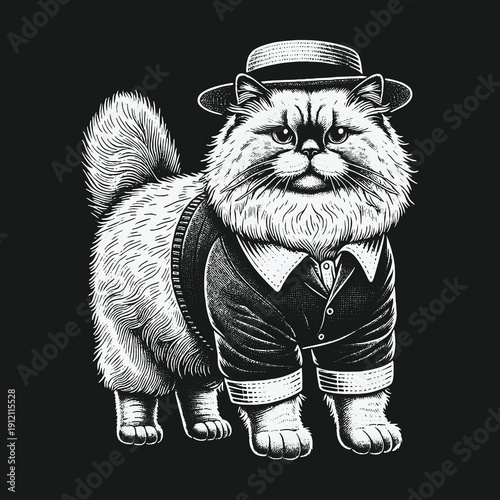 Sophisticated Feline: A Cat Dressed in a Suit and Hat.