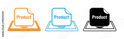 Product document icons in orange blue and black