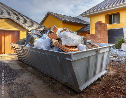 construction waste in an metal container home house renovation