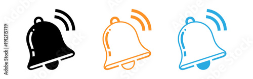 Notification bell icons in black orange and blue