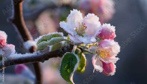 frozen apple tree in bloom frost in the growing season flowers damaged in april