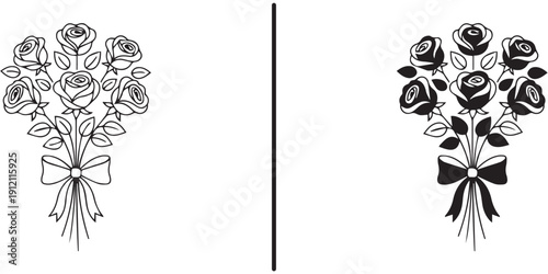 A beautiful black and white illustration of two bouquets of roses