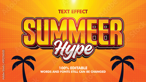 Summer Hype 3D Retro Text Effect Vector – Editable Tropical Typography Design