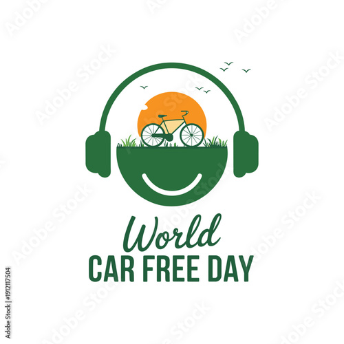 World Car Free Day Illustration with Bicycle, Sunset and Green Eco Concept Design
