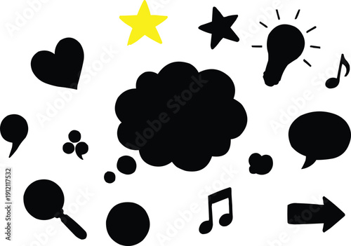 The image features a vibrant collection of black and yellow clip art icons arranged against a clean white background. Each icon is designed to be simple yet visually striking, making them easily recog