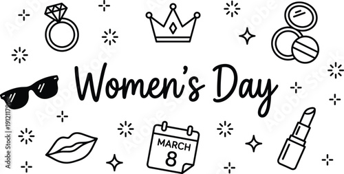 Women's Day calendar vector illustration, colorful design with March 8 icon and feminine celebration elements