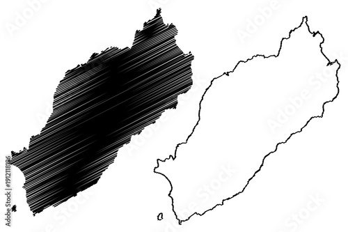 Itsukushima island (Japan, East Asia, Japanese archipelago) map vector illustration, scribble sketch Miyajima map