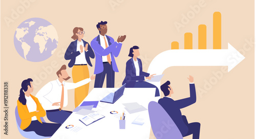 A powerful business team of leaders celebrating victory, success, authority, ambition, teamwork, confidence, and strong leadership driving corporate achievement and growth.