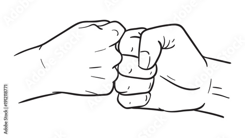 Two hands doing a fist bump gesture line art illustration